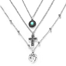 Load image into Gallery viewer, Personality Cross World Map Turquoise Combination Three-tier Necklace