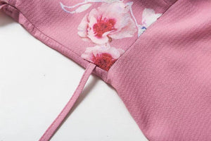 New Lotus leaf print skirt A Hem V-neck chiffon short-sleeved dress
