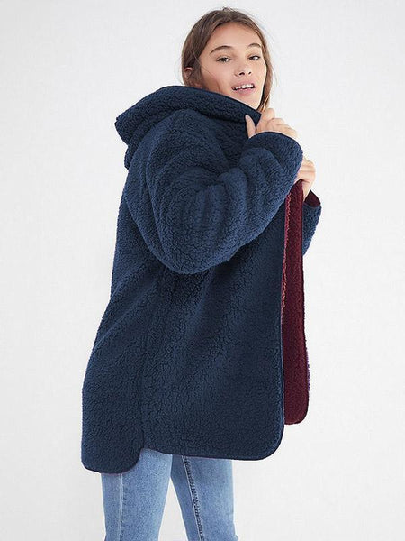 Winter Long Sleeve Solid Color Warm Outwear Coat