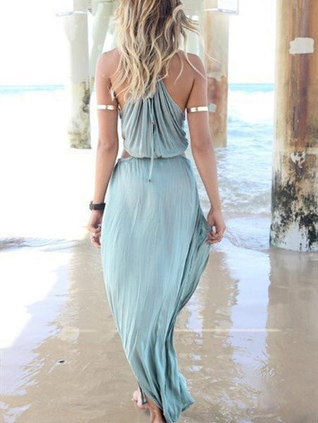 Pretty Sexy Strapes V Neck Sleeveless Off-Shoulder Loose Beach Maxi Dress