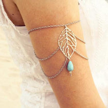 Load image into Gallery viewer, Stylish minimalist vintage hollow leaves foliage turquoise arm chain