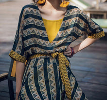 Load image into Gallery viewer, CONTRAST COLOR IRREGULAR SHAPE STRIPE BOHO TWO-PIECE LONG DRESS