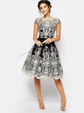 Load image into Gallery viewer, Elegant Lace Cap Sleeve Midi Dress Evening Dress