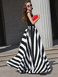 Striped Split-joint Sleeveless Evening Dress