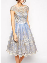 Load image into Gallery viewer, Elegant Lace Cap Sleeve Midi Dress Evening Dress