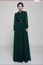 Load image into Gallery viewer, Stand-Up Collar Single-Breasted Long-Sleeved Large Swing Chiffon Mopping Dress