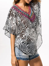 Load image into Gallery viewer, Fashion Black Stripe V Neck Shawl Cover-up Tops