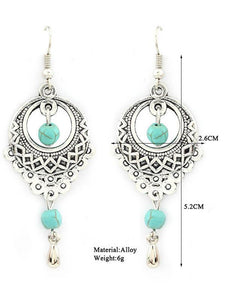 Vintage Ethnic Turquoise Hollow Carved Water Drops earrings