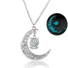 Load image into Gallery viewer, Moon Owl Glow in Dark Pendant Necklace