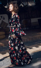 Load image into Gallery viewer, Floral Print Flare Sleeve Crop Top High Waist Maxi Skirt Two Pieces Set