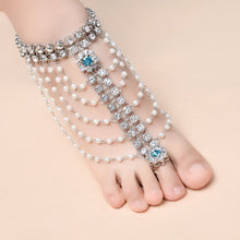 Load image into Gallery viewer, Exaggerated personality alloy chain anklets with pearl tassel diamonds and even finger-decorated