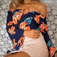 Load image into Gallery viewer, Floral Print Off Shoulder Long Sleeve Tops Blouse