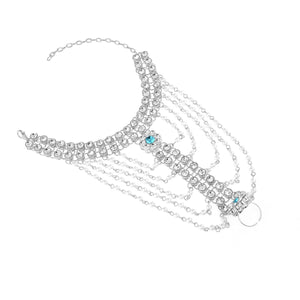 Exaggerated personality alloy chain anklets with pearl tassel diamonds and even finger-decorated