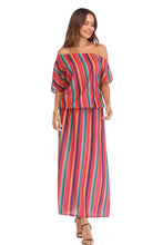 Load image into Gallery viewer, Large Size Off Shoulder Loose Rainbow Stripe Bohemian Dress