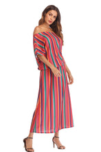 Load image into Gallery viewer, Large Size Off Shoulder Loose Rainbow Stripe Bohemian Dress
