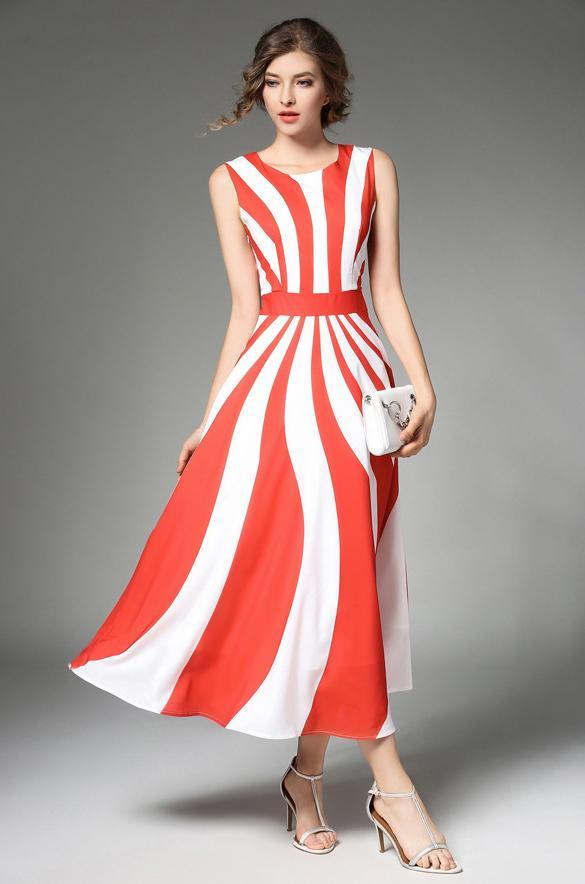 Stripe Elegant Sleeveless Casual Dress