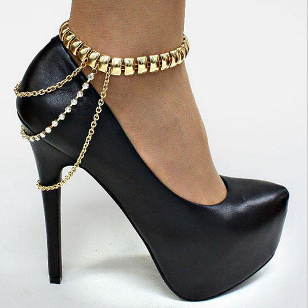Fashion new anklet heavy metal tassel women s diamond-studded high-heeled shoes