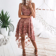 Load image into Gallery viewer, LACE EMBROIDERY V-NECK SPAGHETTI STRAPS MINI DRESS COCKTAIL DRESS