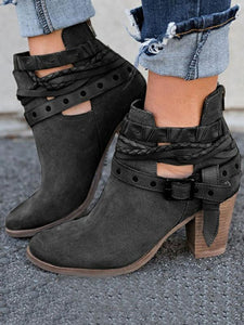 Fashion Buckle Mid-heel Ankle Chelsea Boots Shoes