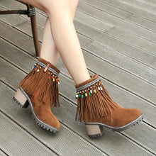 Load image into Gallery viewer, Boho Brushed Tassels Solid Color Autumn Short Boots