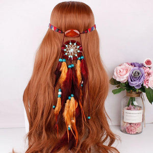 Feather hair band elastic dream catcher national style headwear