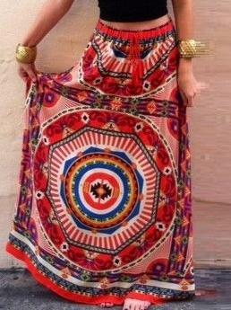 Red Boho Gypsy Floral Printed beach Skirt