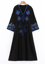 Load image into Gallery viewer, Boho Tassels Floral Embroidery V-neck Loose Long Dress