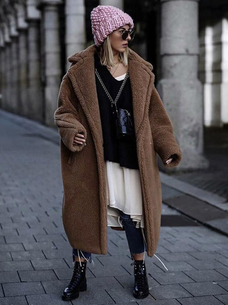 Fuzzy Loose Solid Color Long Coat