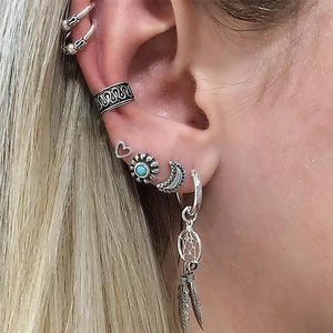 Vintage C-shaped Ear Clips Moon Love 7-piece Earrings Set