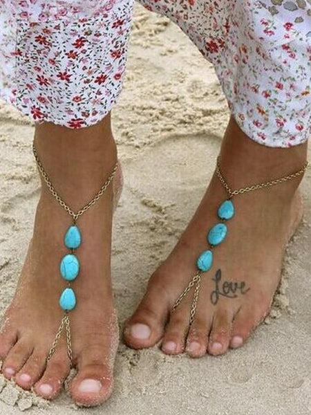 Barefoot Foot Jewelry Turquoise Beads Stretch Anklet Chain