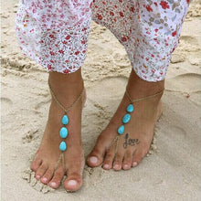 Load image into Gallery viewer, Barefoot Foot Jewelry Turquoise Beads Stretch Anklet Chain