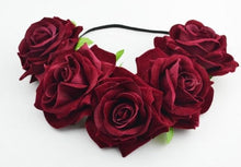Load image into Gallery viewer, Bride Women Rose Flower Crown Hairband Wedding Festival Elastic Headwear