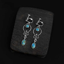 Load image into Gallery viewer, Blue Art Retro Style Turquoise Carved Earrings Elegant Temperament Ethnic Style Earrings