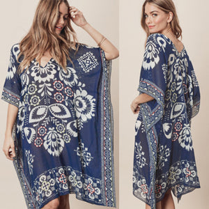 New Navy Positioning Flower Chiffon V-neck Loose Bikini Smock Beach Dress Swimsuit Cover-up