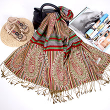 Load image into Gallery viewer, Ethnic Style Long Scarf Nepal Jacquard Fringed Cotton Ladies Shawl Scarf