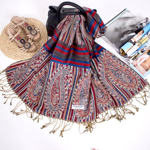 Ethnic Style Long Scarf Nepal Jacquard Fringed Cotton Ladies Shawl Scarf