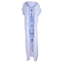 Load image into Gallery viewer, Artificial Cotton Embroidered Beach Cover Up, Long Robe Style Embroidered Dress, Beach Bikini Sun Protection Cover Up