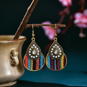 Creative Personality Ethnic Style Earrings Woven Fabric Mixed Color Diamond Earrings