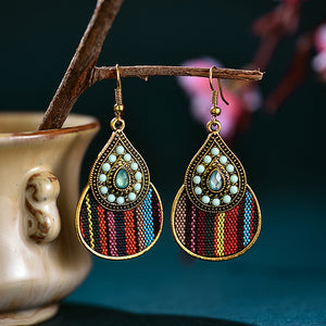 Creative Personality Ethnic Style Earrings Woven Fabric Mixed Color Diamond Earrings
