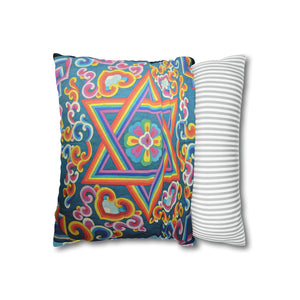 Tibetan Tradition Pattern Printing Spun Polyester Square Pillow Case