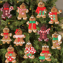 Load image into Gallery viewer, 12pcs Gingerbread Man Ornaments for Christmas Tree Assorted Plastic and for Christmas Tree Hanging Decorations