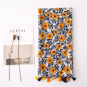 Japanese Literary and Artistic Fresh Cotton and Linen Scarf Retro Patchwork Bohemian Cashew Print Silk Scarf Beautiful Sunscreen Scarf