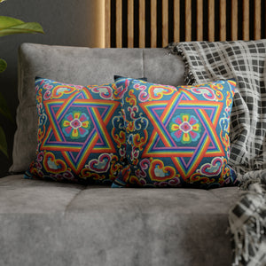 Tibetan Tradition Pattern Printing Spun Polyester Square Pillow Case