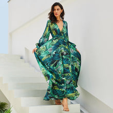 Load image into Gallery viewer, Spring and Summer New Print Dress V-neck Balloon Sleeve 3-color Dress