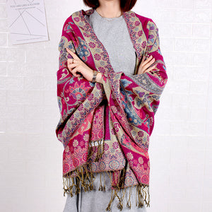 Ethnic Style Shawl Vintage Fringed Cheongsam Scarf Women's Purple Gold Flower Cashew Long Scarf