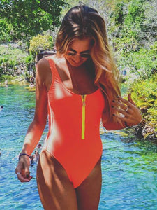 2023 New Sexy Zipper One Piece Swimsuit Women Solid Swimwear Bodysuit Swimsuit Push Up Monokini Bathing Suit Summer Beachwear XL