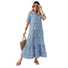 Load image into Gallery viewer, 2024 Sping Summer Boho Women Maxi Dress Casual Short Sleeve A-line Flounce Beach Woman Chiffon Dresses Floral Vestidoes Mujer