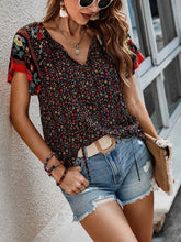 Load image into Gallery viewer, 2024 Summer Floral Print Blouses For Women Fashion V Neck Short Sleeve Boho Beach Casual Tops Female Elegant Shirt New Womenes