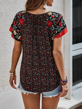 Load image into Gallery viewer, 2024 Summer Floral Print Blouses For Women Fashion V Neck Short Sleeve Boho Beach Casual Tops Female Elegant Shirt New Womenes