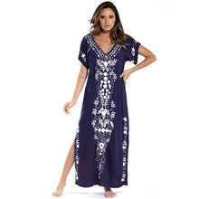 Load image into Gallery viewer, Artificial Cotton Embroidered Beach Cover Up, Long Robe Style Embroidered Dress, Beach Bikini Sun Protection Cover Up